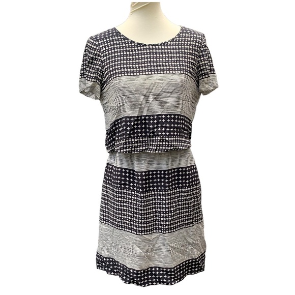 Madewell Black & White 100% Silk Overlay Dress - Picture 3 of 5